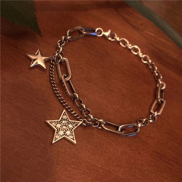 *925 Sterling Silver Diamond Star Link Bracelet - Picture 4 of 12